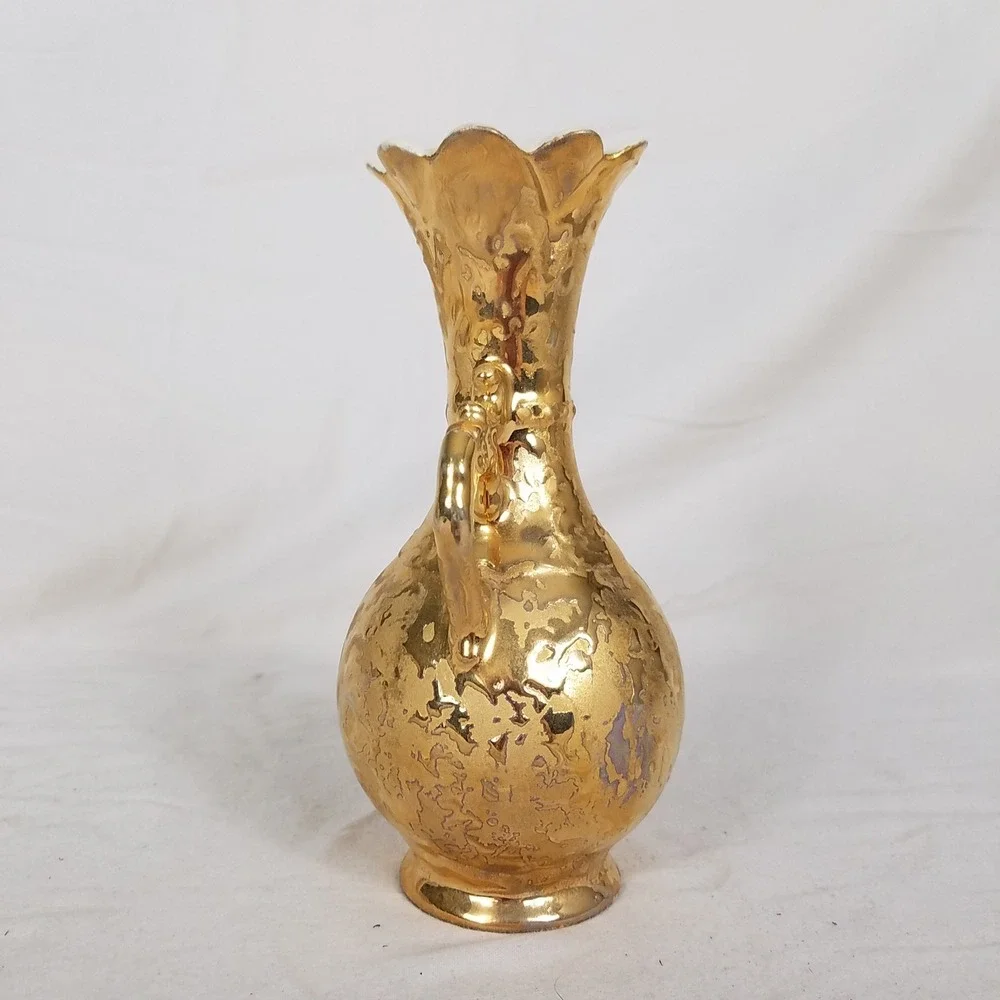 Vintage Weeping Gold Bud Vase Home Decor 7.25in Gold 24K Gold Encrusted USA